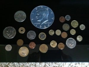 My coin collection. Don't be too impressed, one of those is from Dave & Buster's.